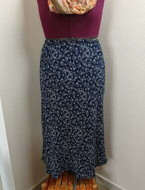 VTG 90s MB Mixed Blues A-line Floral Skirt M / L repaired midi maxi cottage boho